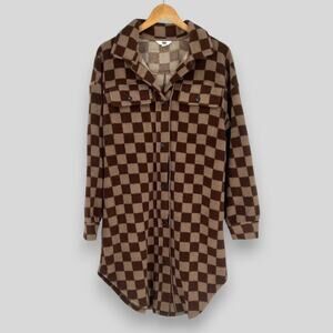 Ascot + Hart Brown Checkered Teddy Fleece Shacket Size Small